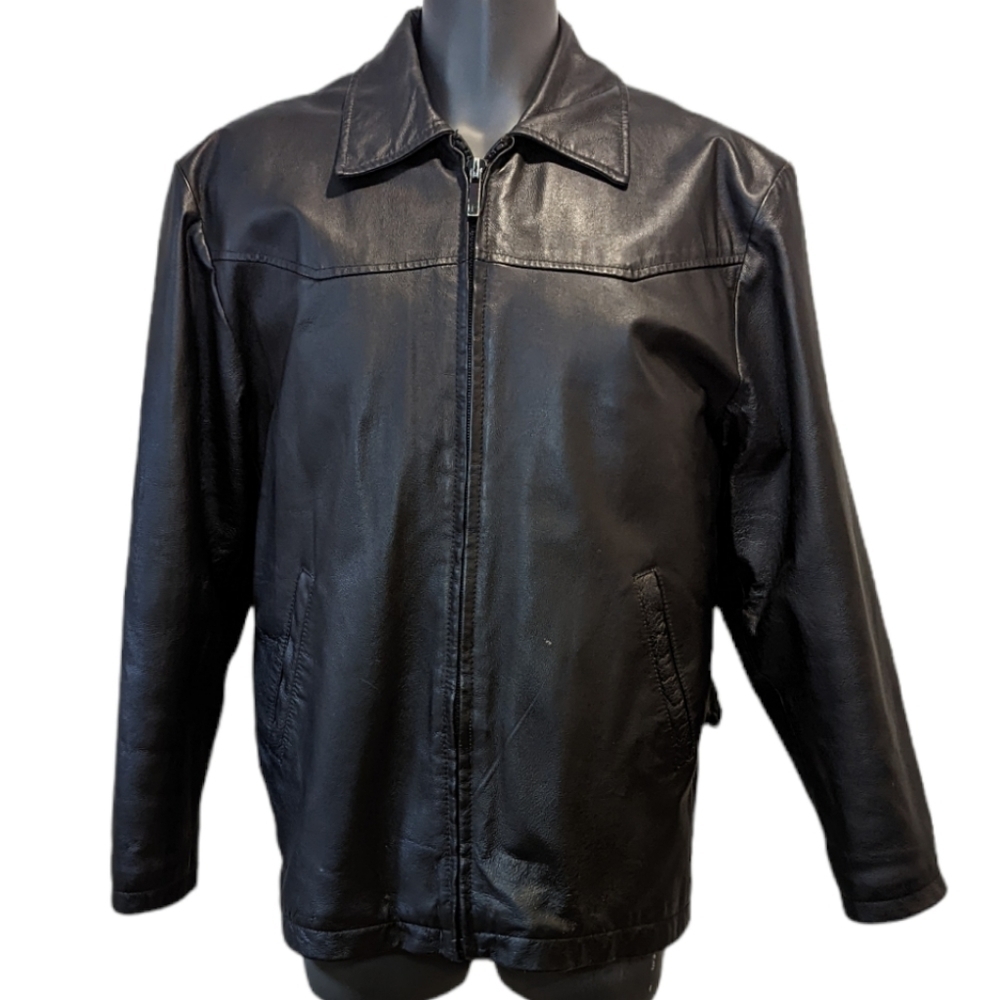 Vintage 𝅺90's Pelle Cuir Black Leather Jacket Medium